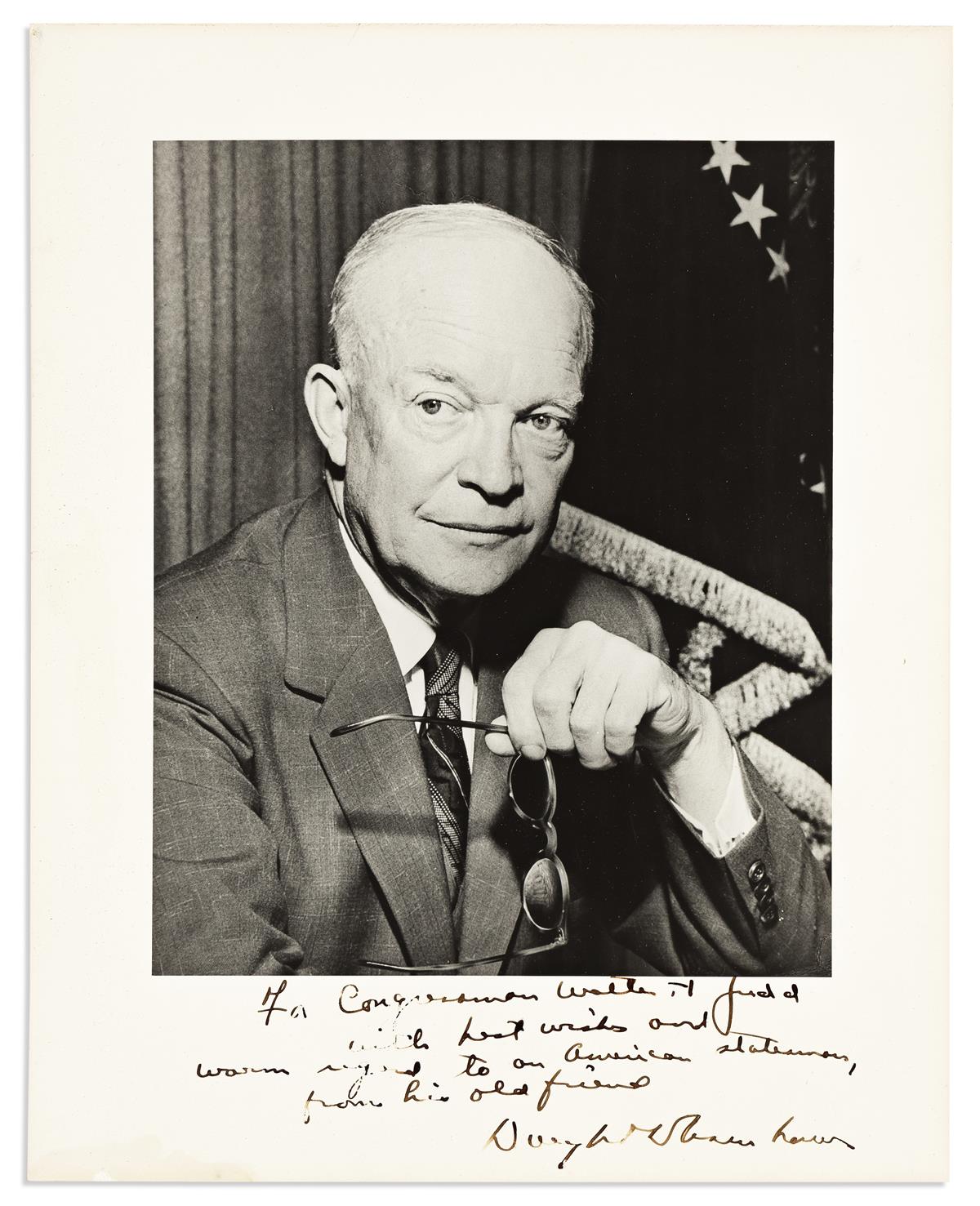 EISENHOWER, DWIGHT D. Large Photograph Signed and Inscribed, For Congressman Walter H. Judd / with best wishes and / warm regard to an
